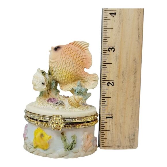 Vintage Small Beach Seashore Nautical Fish Trinket Ring Box 3" tall - Picture 10 of 12